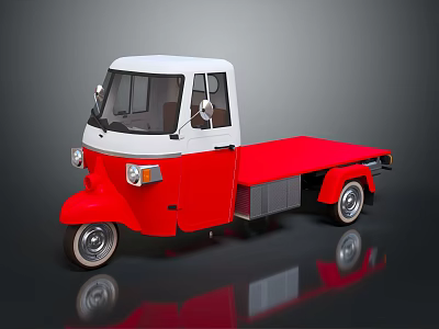 Red And White Tricycle Truck With Flatbed Cargo Area And Simple Design 3d model