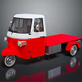 Red And White Tricycle Truck With Flatbed Cargo Area And Simple Design
