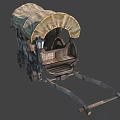 Vintage Horse Carriage with Canvas Canopy Wooden Structure Wheels and Metal Hitch