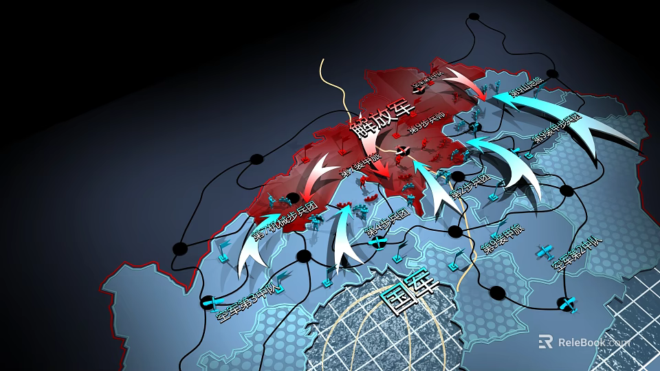 Commercial Equipment Strategic Map With Global Layout Red Areas Blue Arrows And Network Nodes 3d model 