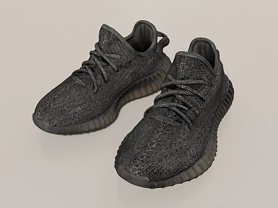 Black Knit Sporty Casual Shoes With Rubber Sole And Lace Up Design 3d model