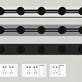 Modern Black Power Strips And White Socket Panels With Round Outlets 3d model