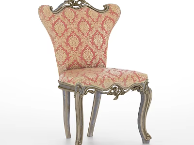 Ornate European Style Dining Chair With Gold Carved Frame Pink Damask Upholstery And Curved Legs 3d model