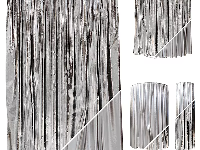 Silver Metallic Pleated Curtains with Shiny Surface and Various Decorative Display Styles 3d model