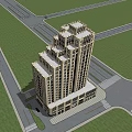 High Rise Building Exterior Design With Multiple Floors And Surrounding Roads Green Areas Intersection