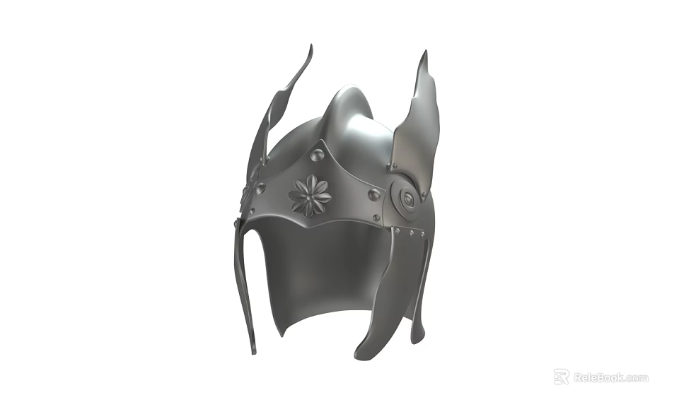 Vintage Medieval Metal Helmet With Horned Design And Intricate Decorative Details 3d model 