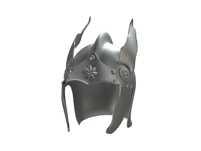 Vintage Medieval Metal Helmet With Horned Design And Intricate Decorative Details 3d model