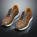 Stylish Brown Leather Sneakers with Black Laces White Sole and Orange Lining