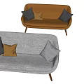 Gray Two Seater Sofa With Pillows And Circular Decor Background Yellow Sofa 3d model