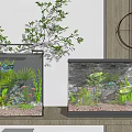 Modern Vertical And Wall Aquarium With Aquatic Plants Stones And Fish Decorations