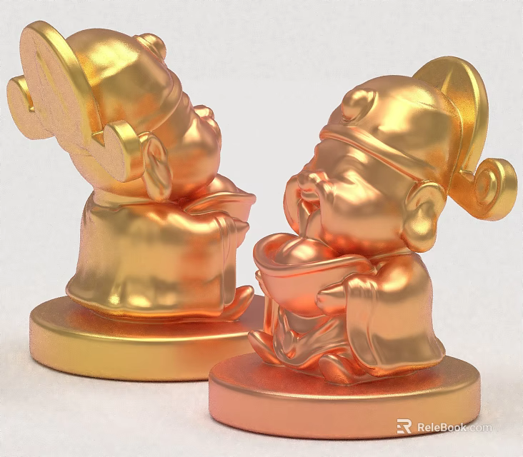 Decorative Golden Traditional Figure Sculpture Carvings With Holding Objects And Round Base 3d model 