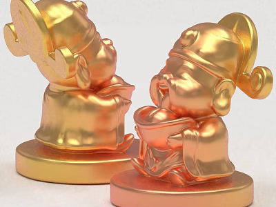Decorative Golden Traditional Figure Sculpture Carvings With Holding Objects And Round Base 3d model