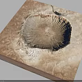 Giant Circular Meteor Crater Aerial View In Desert Landscape With Radial Structure