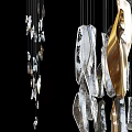 Modern Decorative Chandelier With Irregular Transparent Glass Chips And Golden Accents