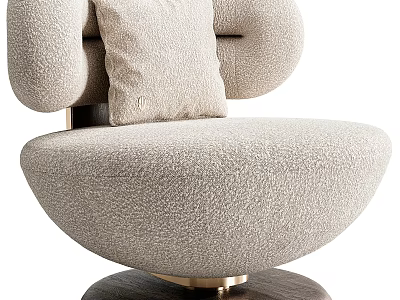 Beige Plush Fabric Leisure Chair With Curved Arms Accent Pillow And Swivel Base 3d model