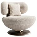 Beige Plush Fabric Leisure Chair With Curved Arms Accent Pillow And Swivel Base