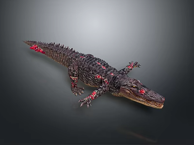 Mechanical Armored Crocodile Creature With Black Body Red Accents And Spiked Design 3d model