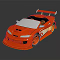 Red Sports Car Model With Streamlined Design Rear Spoiler And Gold Accents
