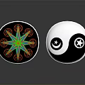 Colorful Star Pattern And Black White Yin Yang Symbol Round Coasters For Home Decor