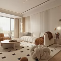 Modern Living Room Interior with White Sofa Brown Armchair Round Coffee Table and Wooden Wall