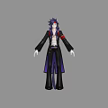 Stylish Game and Movie Character With Purple Hair Headband Black Purple Long Coat Red Accents