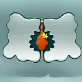 Decorative Mirror With Wavy Frame Orange Vase Yellow Flower Green Gear Like Base
