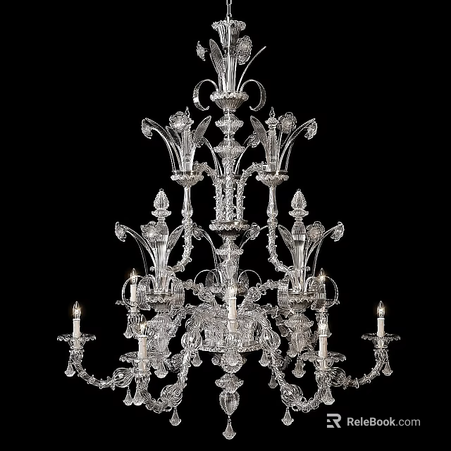 Ornate Crystal Chandelier With Intricate Candle Shaped Arms And Classic Design 3d model 