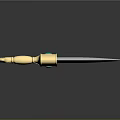 Weapon Knife Featuring Golden Handle Green Gemstone Silver Blade Cat Ear Design And End Hook