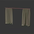 Beige Textured Curtains Hung On White Rod Against Gray Background