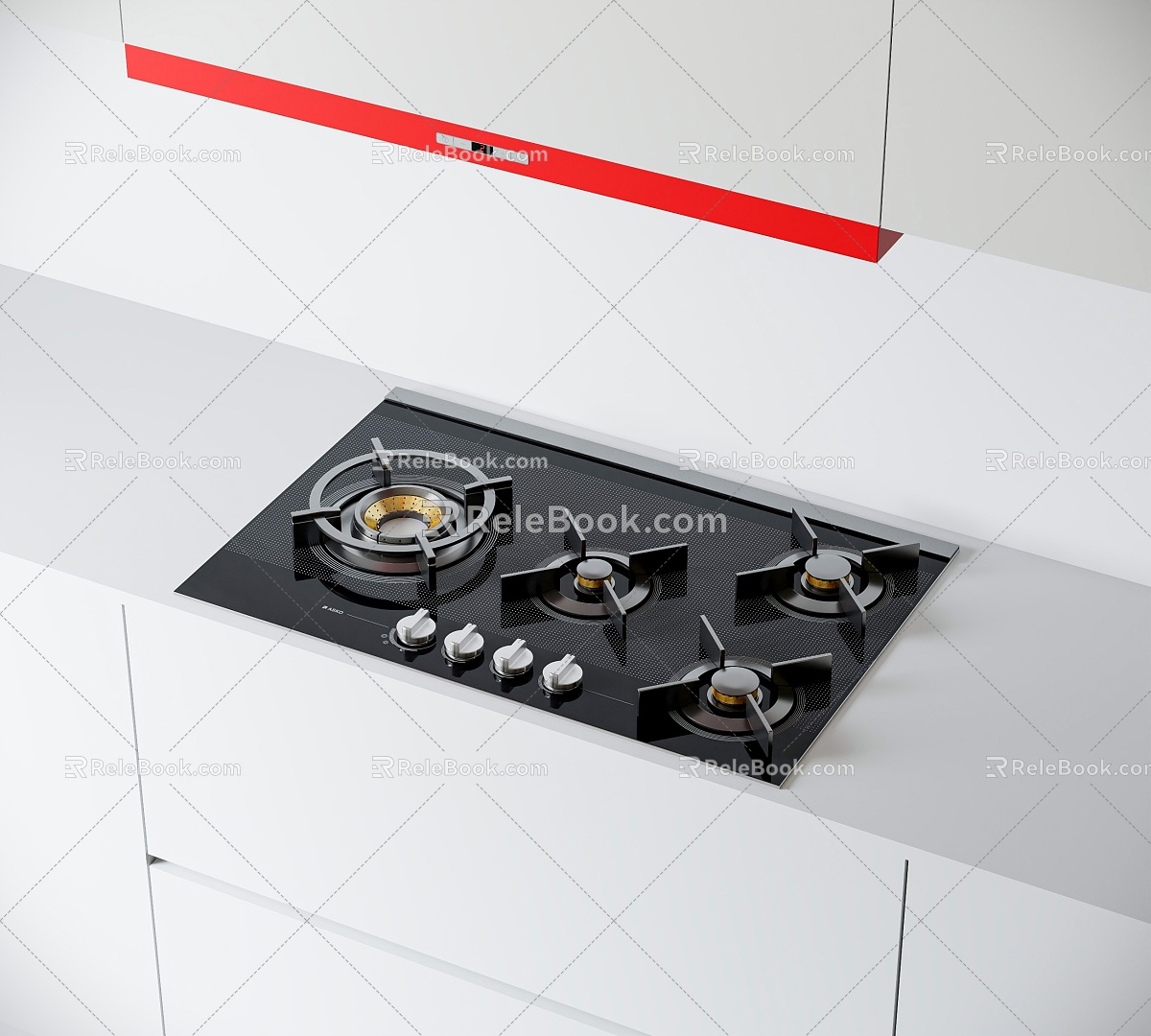 Modern gas stove multi-eye gas stove range hood stove cabinet 3d model