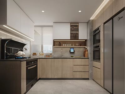 Modern Smart Functional Kitchen With Various Built In Appliances And Well Designed Storage Cabinets 3d model