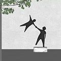 Artistic Sculpture Carving Featuring Two Human Figures Standing And Lifted On Marble Base With Green Leaves