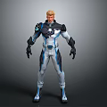 Male Sci Fi Warrior Character With Blue White Tech Combat Suit And Blonde Hair