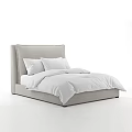 Modern Double Bed with Light Gray Upholstered Headboard White Sheets and Pillows 3d model