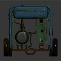 Blue And Green Portable Generator With Metal Frame Wheels And Control Panel