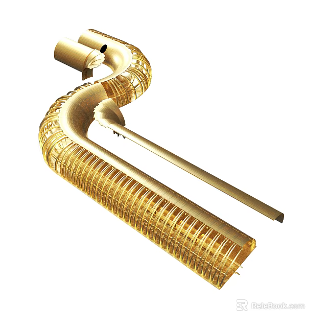 Golden Spiral Metal Component With Curved Tubular Structure And Shiny Surface 3d model 