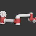 Red And Silver Robotic Arm With Flexible Joints For Industrial Applications
