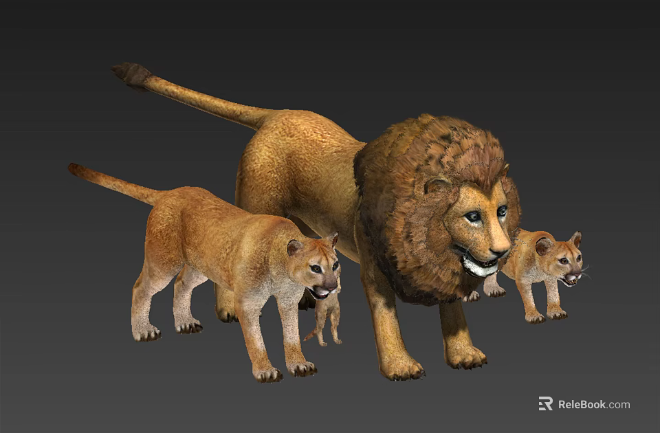 Realistic 3D Model of Reptile Family Featuring Adult and Baby Reptiles 3d model 