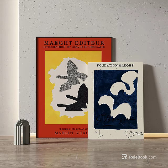 Vintage Maeght Posters with Abstract Bird Patterns and Braque Design Elements 3d model