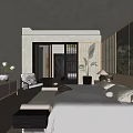Modern Hotel Guest Room Interior With King Bed Table Lamps And Decorative Wall Art