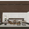 Modern Tea Room Interior Design With Long Wooden Table Chairs Tea Sets And Natural Light