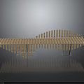 Creative Fish Shaped Wooden Bench With Striped Design And Transparent Base