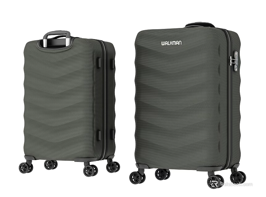Two BRINCH Hard Shell Suitcases Featuring Wavy Pattern And Rolling Spinner Wheels 3d model 