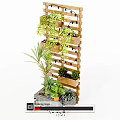 Vertical Wooden Trellis Garden Decor With Multiple Planters Green Plants Brick Base And Decorative Stones