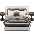 Modern Double Bed Interior With Soft Pillows Warm Blanket And Nightstands 3d model