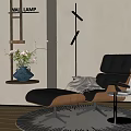 Black Leather Recliner Chair With Ottoman White Blanket Floor Lamp Round Rug On Wooden Floor