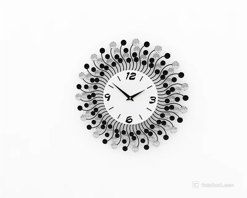 Modern Decorative Wall Clock With Black White Ornamental Dots Radial Design And Numbers 3d model 