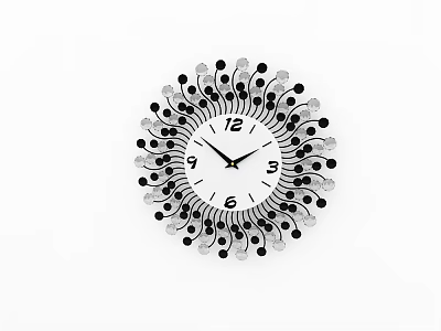 Modern Decorative Wall Clock With Black White Ornamental Dots Radial Design And Numbers 3d model