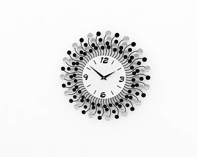 Modern Decorative Wall Clock With Black White Ornamental Dots Radial Design And Numbers 3d model