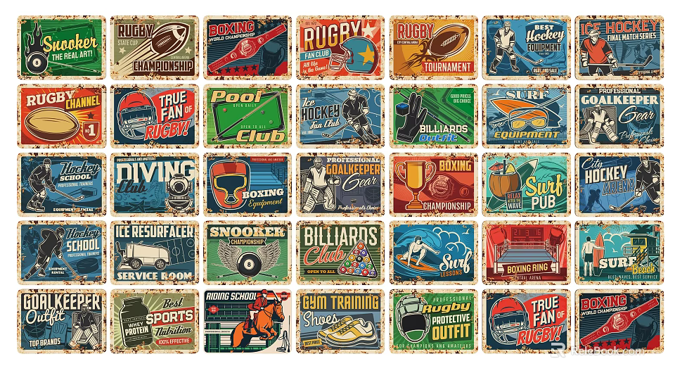 Vintage Sports Badges Featuring Multiple Retro Themes And Colorful Designs 3d model 